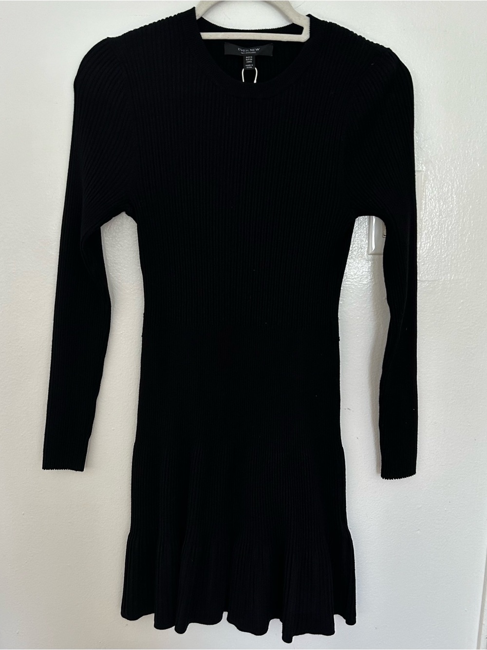 Ever New Black Ribbed Long-Sleeve Mini Dress